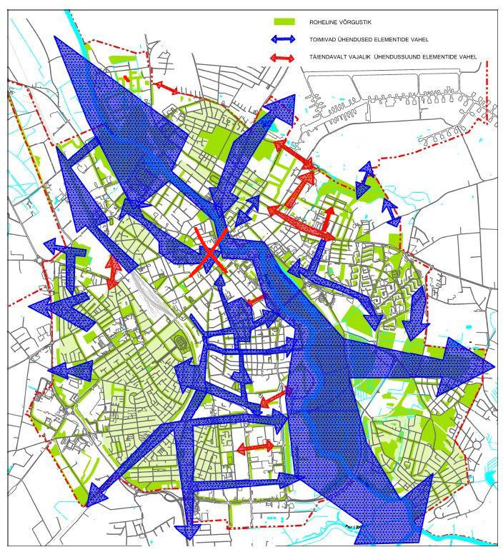 Tartu linna rohealade võrgustiku skeem kehtivast üldplaneeringust